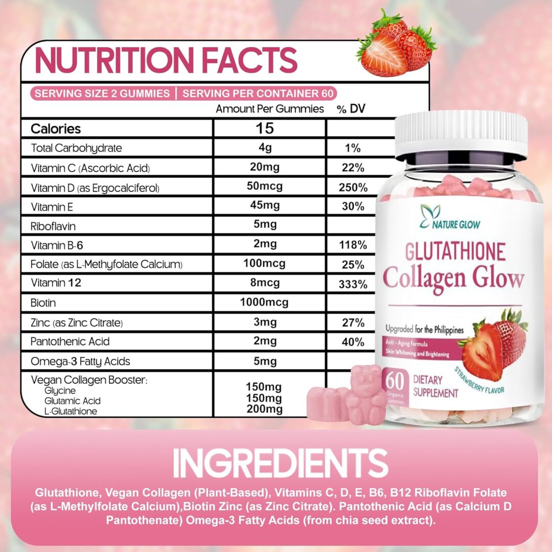 Alternative view of Nature Glow Glutathione Collagen Glow Gummies Strawberry