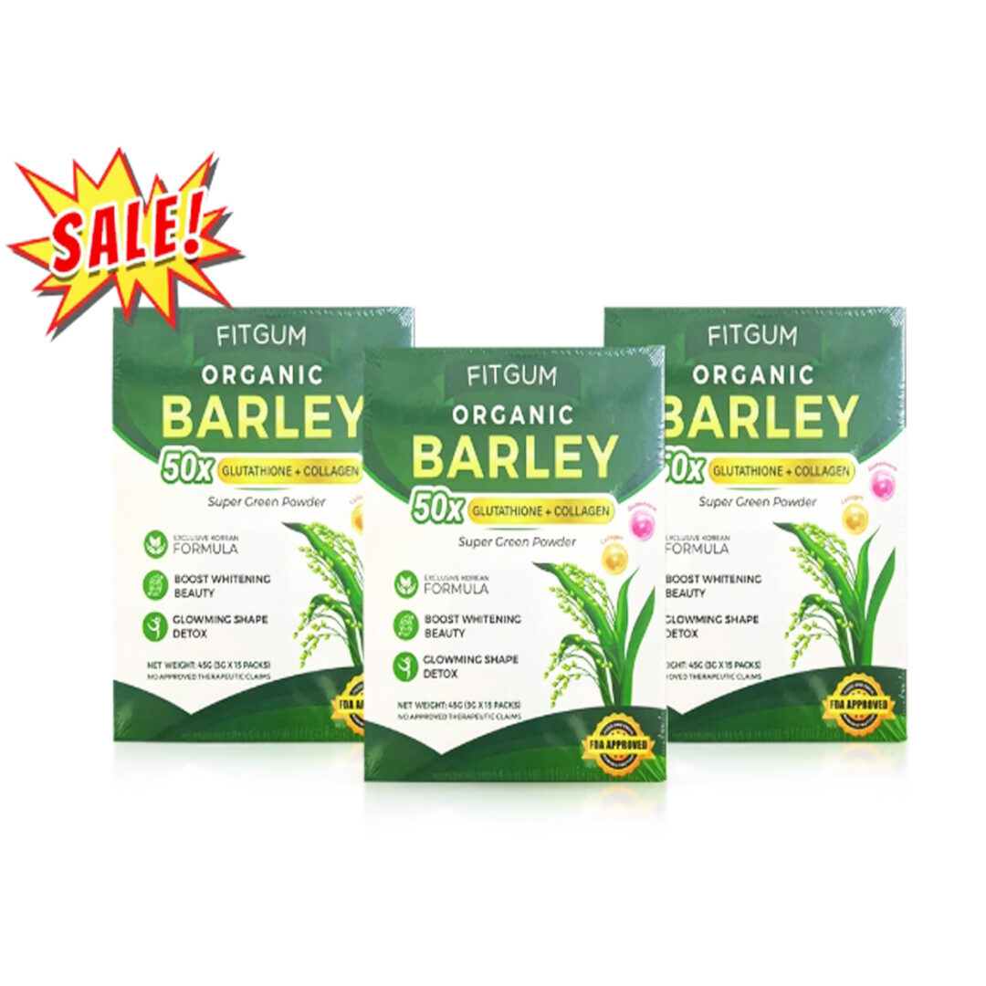 Fitgum Organic Barley Grass Powder with Glutathione & Collagen (3-Box Pack)