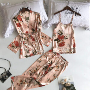 Women Spring Summer  Silk Pajamas Set Red