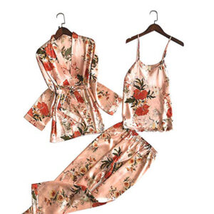 Women Spring Summer  Silk Pajamas Set Red