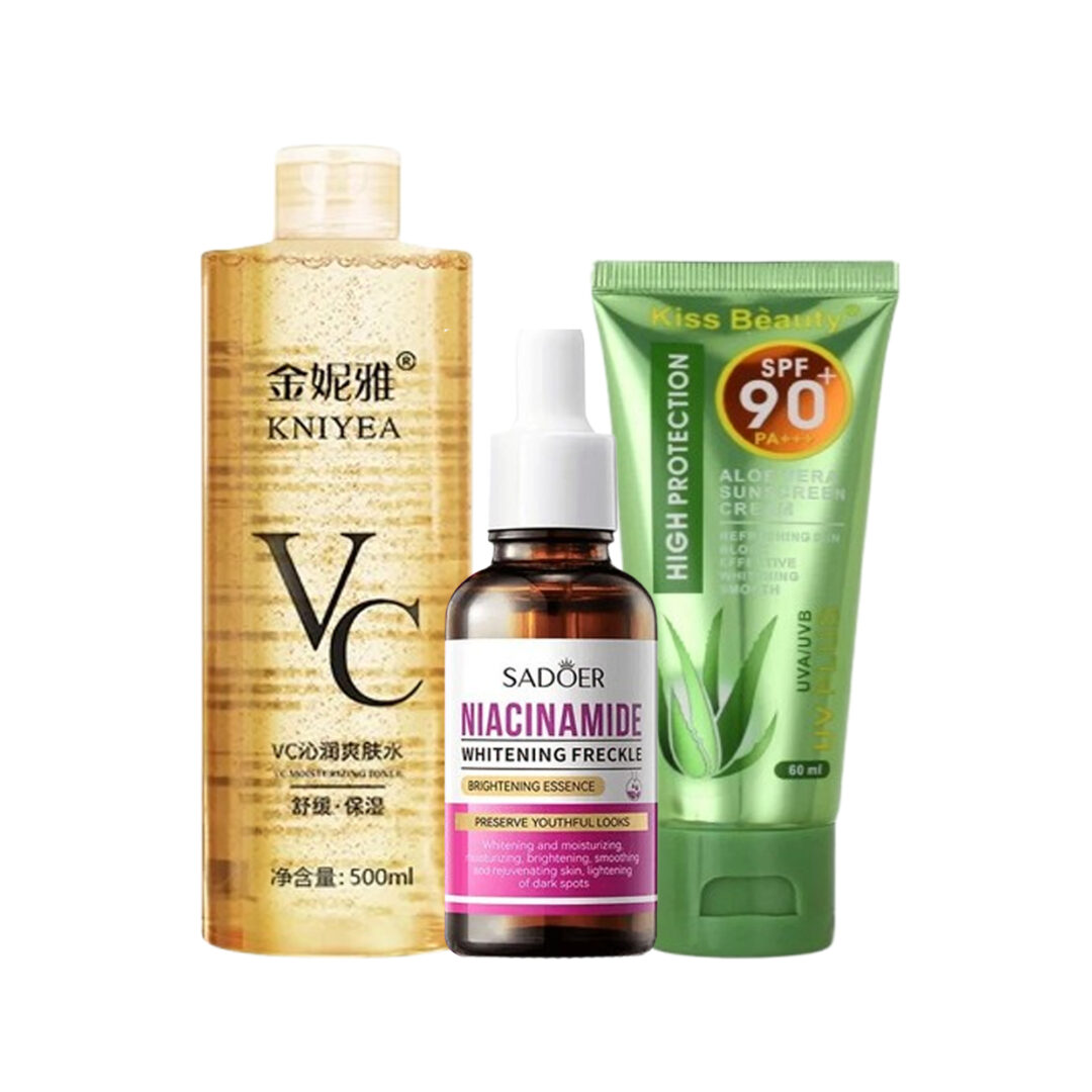 Super Package Vitamin C Toner + Kiss Beauty Sunscreen + Sadoer Cream Bundle