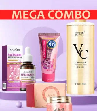 4in1 Combo Set Kniyea VC Toner + Sadoer Niacinamide + Kiss Beauty Sunscreen +  Dragon Blood Cream