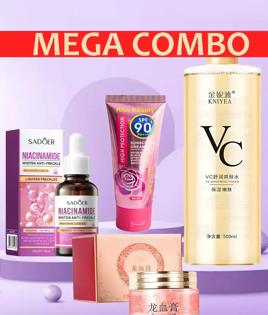 4in1 Combo Set Kniyea VC Toner + Sadoer Niacinamide + Kiss Beauty Sunscreen +  Dragon Blood Cream