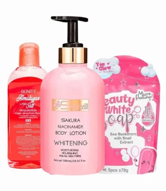 Glowing Skin Care Set – Shawill Lotion, Beauty White Soap & Bonita Oil for Whitening & Moisture