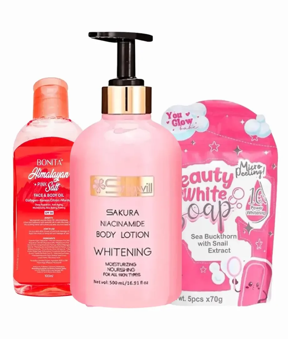 Glowing Skin Care Set – Shawill Lotion, Beauty White Soap & Bonita Oil for Whitening & Moisture