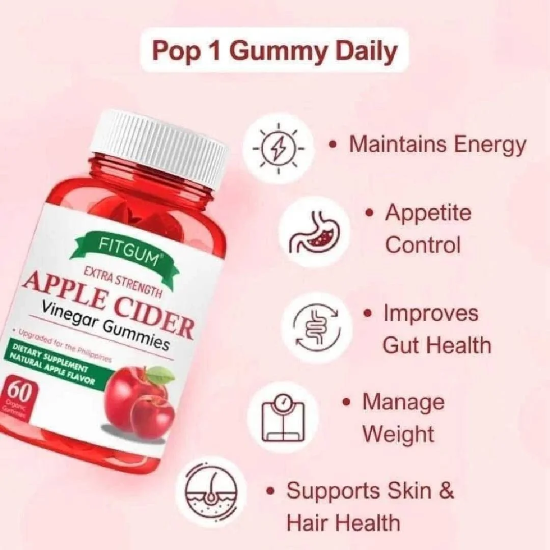 Fitgum Apple Cider Vinegar Gummies 5 x 60 Count – Weight Management & Detox