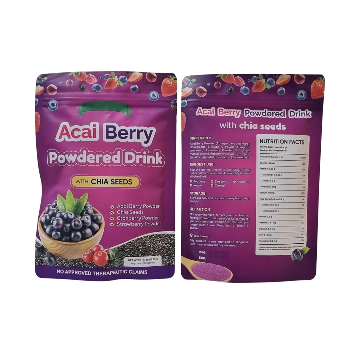 Fitgum Acai Berry Diet Drink & Chia Seeds (3-Pack) – Weight Management Supplement