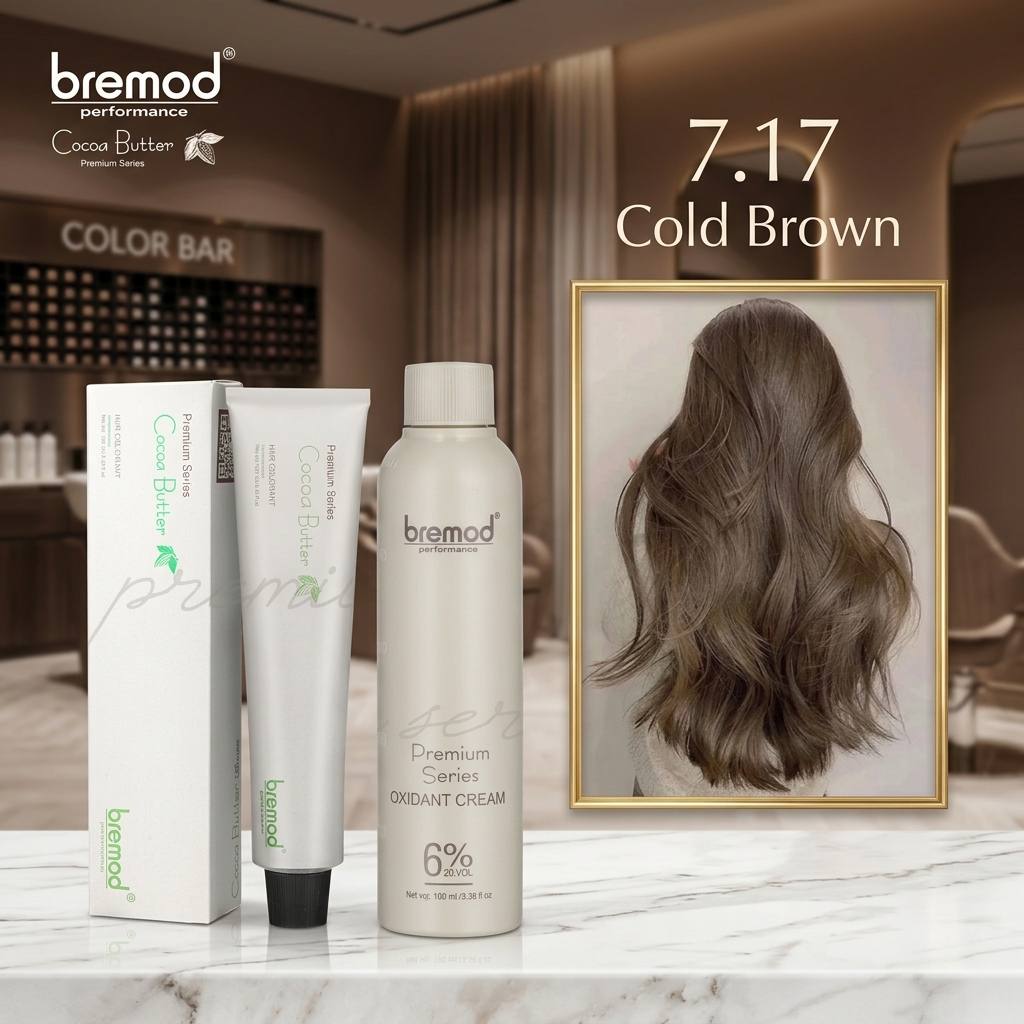 Bremod Premium Cocoa Butter Hair Color 7.17 Cold Brown Set (100ml+100ml)