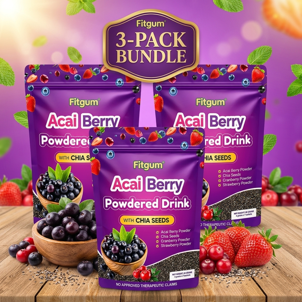 Fitgum Acai Berry Diet Drink & Chia Seeds (3-Pack) – Weight Management Supplement
