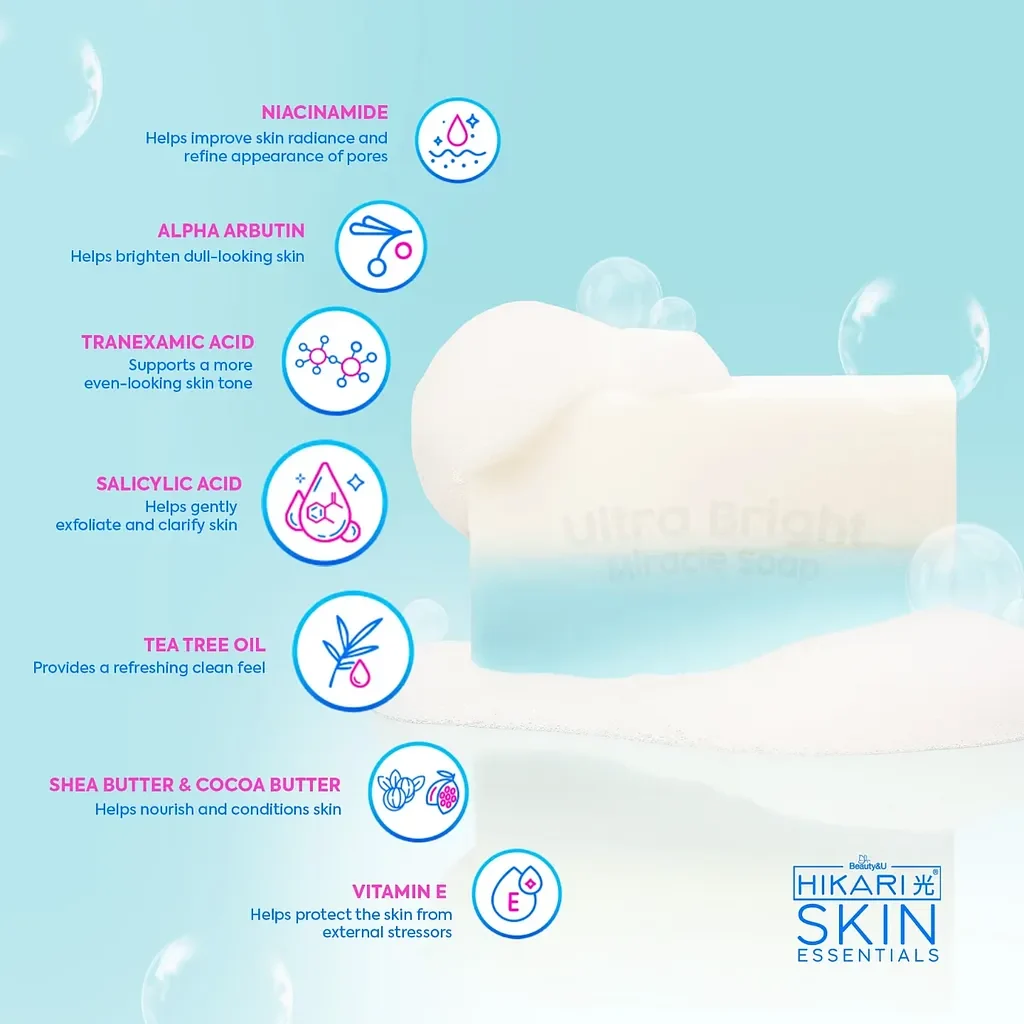 Hikari Skin Essentials Ultra Bright Miracle Soap – 5 Bars (75g Each)