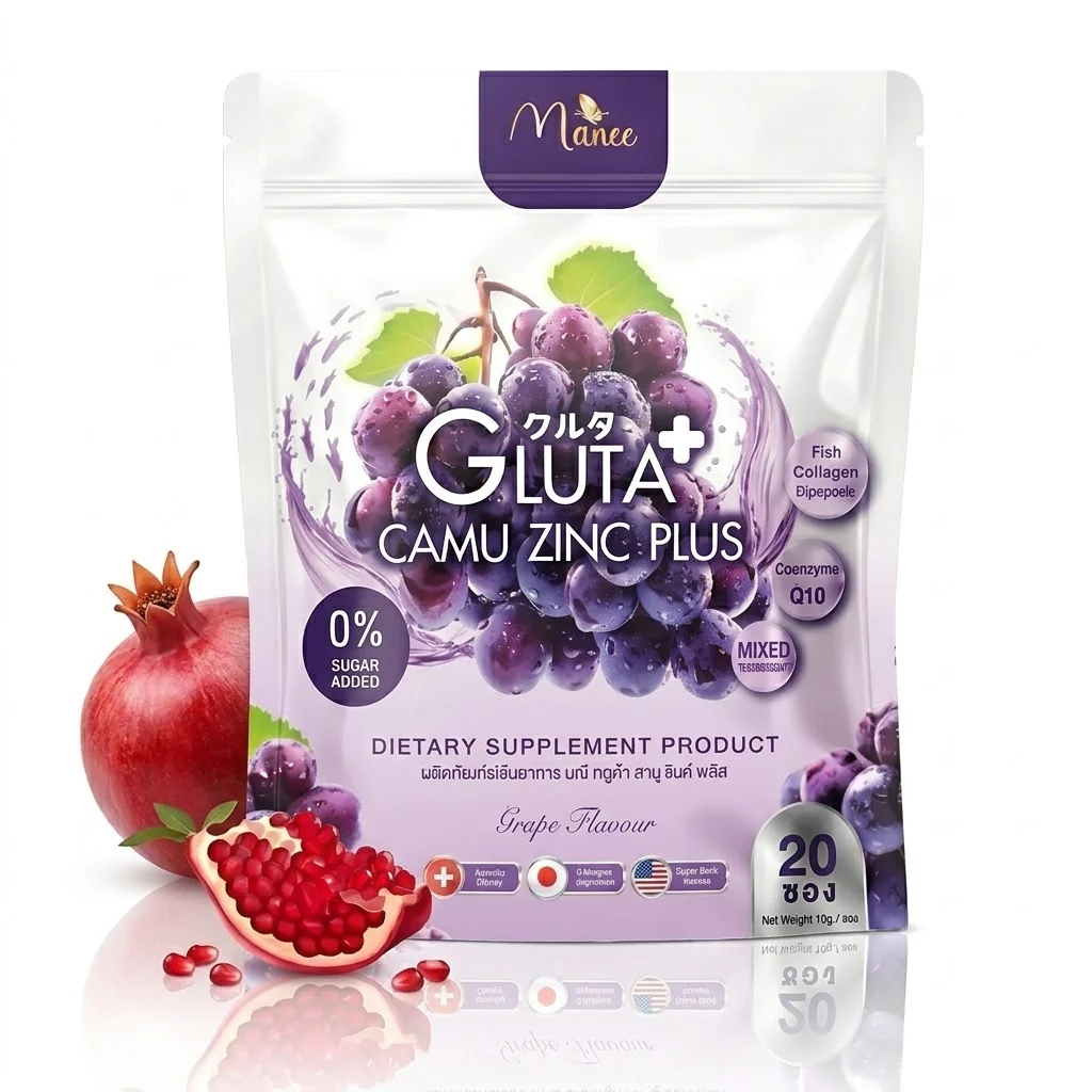 Manee Gluta Camu Zinc – Grape Flavour (20 Sachets × 10g each)