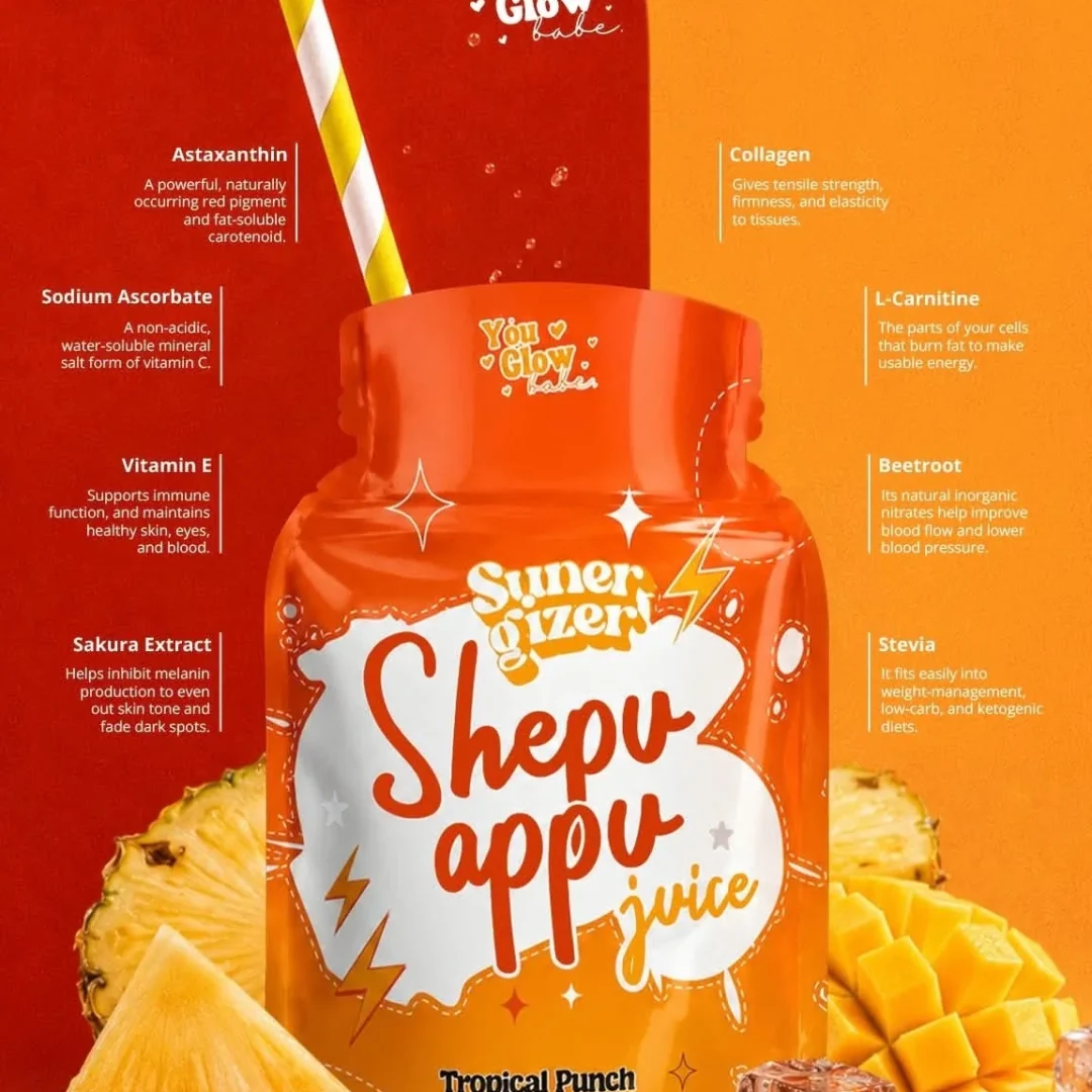 You Glow Babe SHEPU Appu Juice Tropical Punch – Super Energizer Drink Mix | 10 Sachets